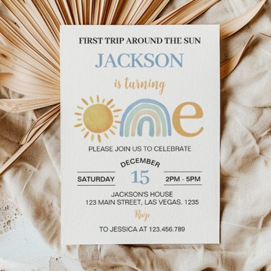 Invitation Onederry Sunshine Rainbow 1er Anniversaire Invitat