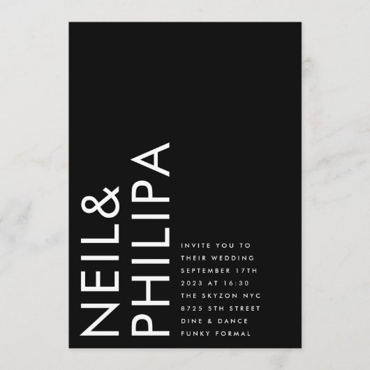 Invitation Onyx Black Ultra Modern Bold NOMS Simple Mariage (Devant)