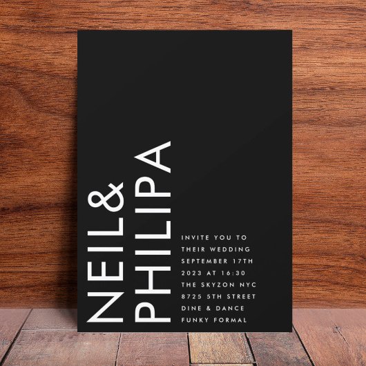 Invitation Onyx Black Ultra Modern Bold NOMS Simple Mariage