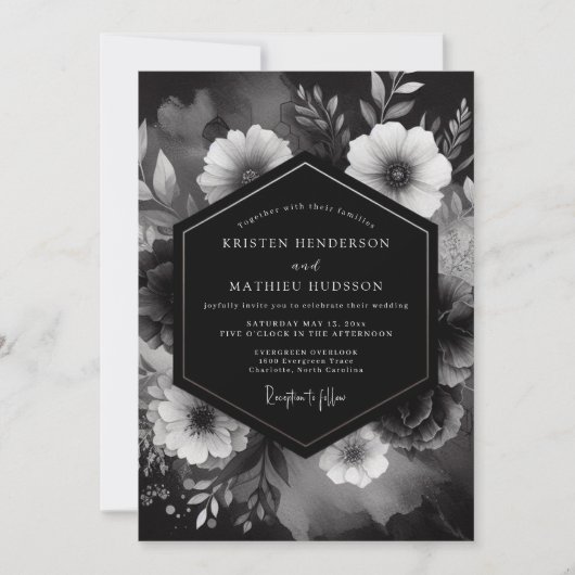 Invitation Onyx Floral Noir Mariage (Devant)
