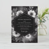 Invitation Onyx Floral Noir Mariage (Debout devant)