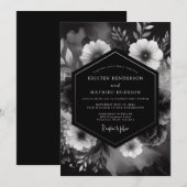 Invitation Onyx Floral Noir Mariage (Devant / Derrière)