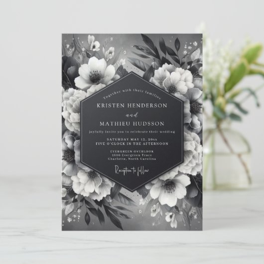 Invitation Onyx Luminous Flora Wedding (Debout devant)