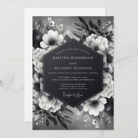 Invitation Onyx Luminous Flora Wedding (Devant / Derrière)