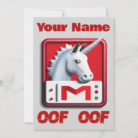 Invitation Oof Roblox Funny Mème Rouge Blanc Unicorne (Devant)