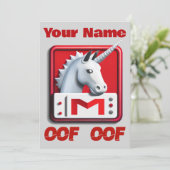 Invitation Oof Roblox Funny Mème Rouge Blanc Unicorne (Debout devant)
