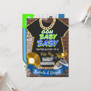 Invitation Ooh Baby Baby Hip Hop Bleu et Vert Rétro