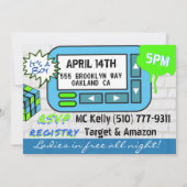 Invitation Ooh bébé bébé | Hip hop Blue & Green Retro (Dos)