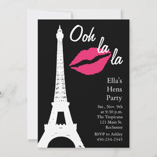 Invitation Ooh la la ! Fête de filles (Devant)