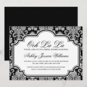Invitation Ooh La La Fête des mariées Damas Noir Et Blanc (Devant / Derrière)