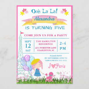 Invitation Ooh La La! Fille française et anniversaire du cani