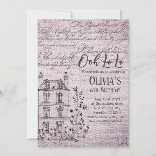 Invitation Ooh La La French Floral Paris Party (Devant)