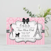 Invitation Ooh la la - Paris Poodle Baby shower rose (Debout devant)