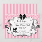 Invitation Ooh la la - Paris Poodle Baby shower rose (Devant / Derrière)