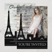 Invitation Ooh La La Paris Skyline Photo Anniversaire (Devant / Derrière)