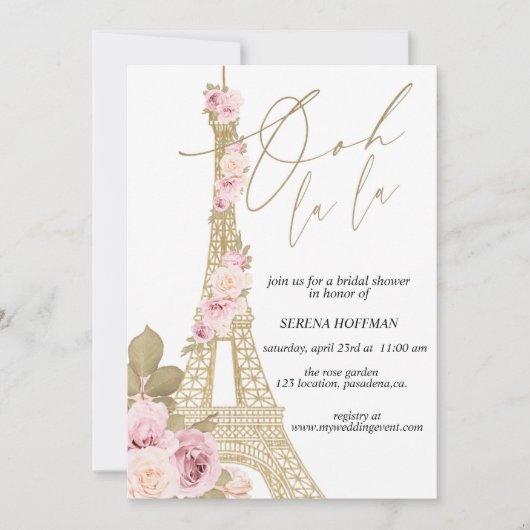 Invitation Ooh La La, Thème Paris, Fête des mariées, Tour Eif (Devant)