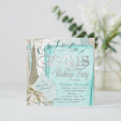 Invitation Ooh La La Turquoise Vintage Paris Anniversaire (Debout devant)