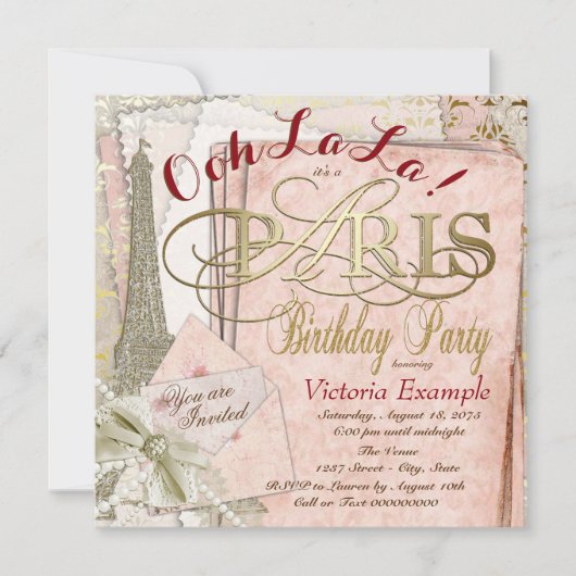 Invitation Ooh La La Vintage Paris Anniversaire (Devant)