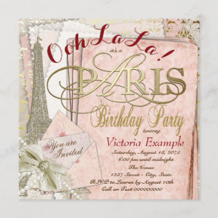 Invitation Ooh La La Vintage Paris fête d'anniversaire