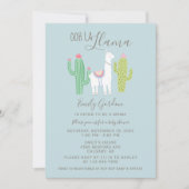 Invitation Ooh La Llama Baby shower mignon bleu & brun simple (Devant)