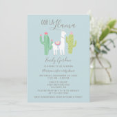 Invitation Ooh La Llama Baby shower mignon bleu & brun simple (Debout devant)