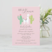 Invitation Ooh La Llama Baby shower mignon rose et brun simpl (Debout devant)