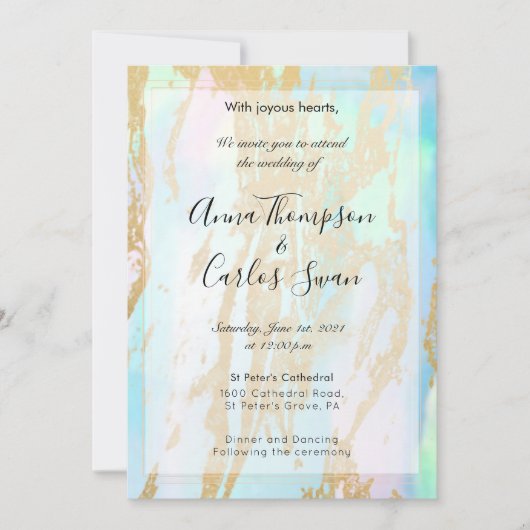 Invitation Opal Gemstone élégant moderne avec détails or (Devant)