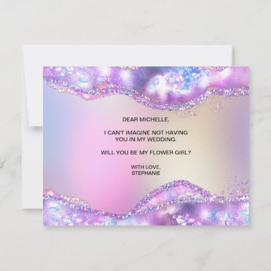 Invitation opal iridescente moderne tu seras ma fille de fleu (Dos)