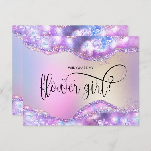 Invitation opal iridescente moderne tu seras ma fille de fleu (Devant / Derrière)