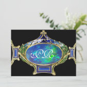 INVITATION OPALE BLEU VERT, MONOGRAMME DE JOAILLERIE EN OR AR (Debout devant)