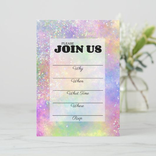 Invitation Opale Pailletée Arc-en-ciel Manuscrite (Debout devant)