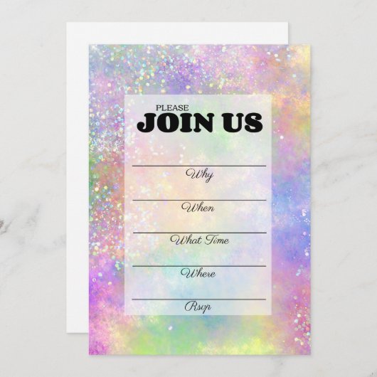 Invitation Opale Pailletée Arc-en-ciel Manuscrite (Devant / Derrière)