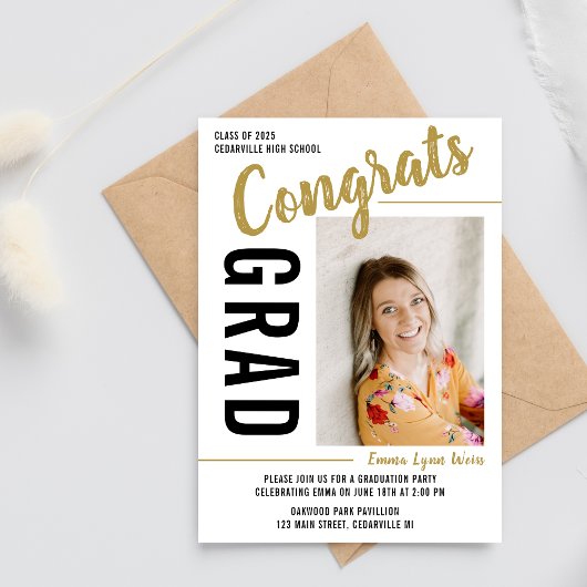 Invitation Open House 2025 de la fête de graduation Photo Gol