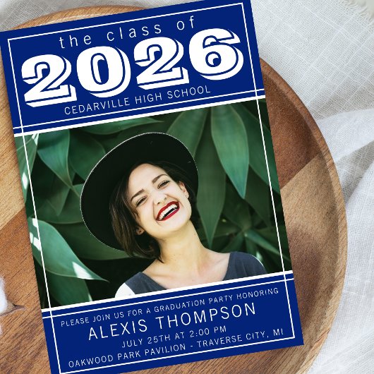 Invitation Open House 2025 de la fête des diplômés Photo Blue