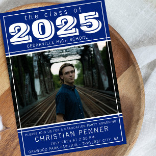 Invitation Open House 2025 de la fête des diplômés Photo Blue
