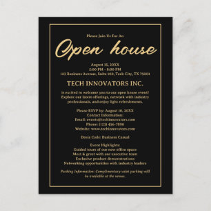 Invitation Open House Black & Gold Elegant