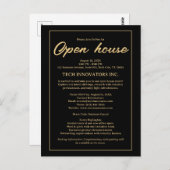 Invitation Open House Black & Gold Elegant (Devant / Derrière)