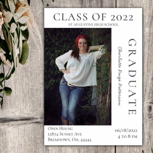Invitation Open House - Graduation Photo Moderne | Blanc