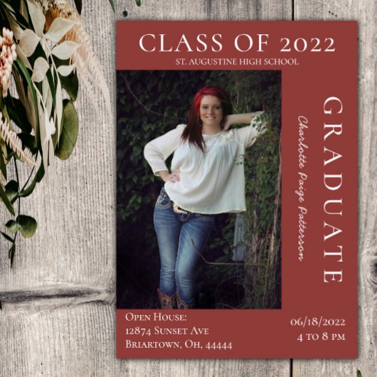 Invitation Open House - Graduation Photo Moderne | Rouge chau