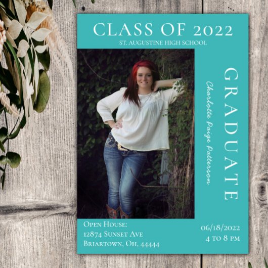 Invitation Open House - Graduation Photo Moderne | TURQUOISE