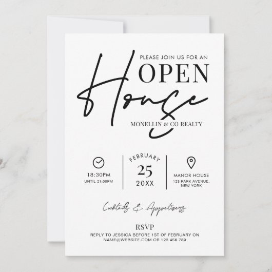 Invitation Open House Noir Blanc Immobilier (Devant)