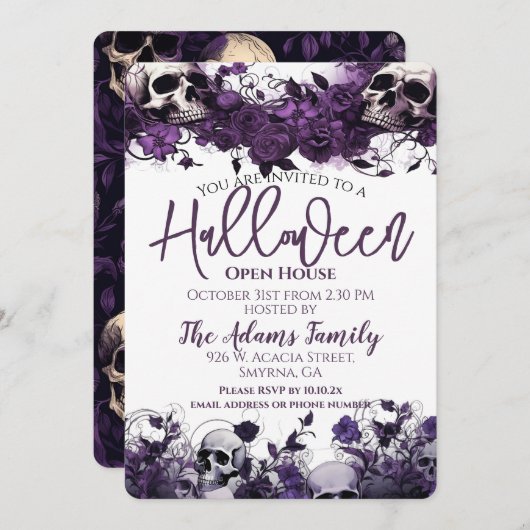Invitation Open House Party d'Halloween violet (Devant / Derrière)