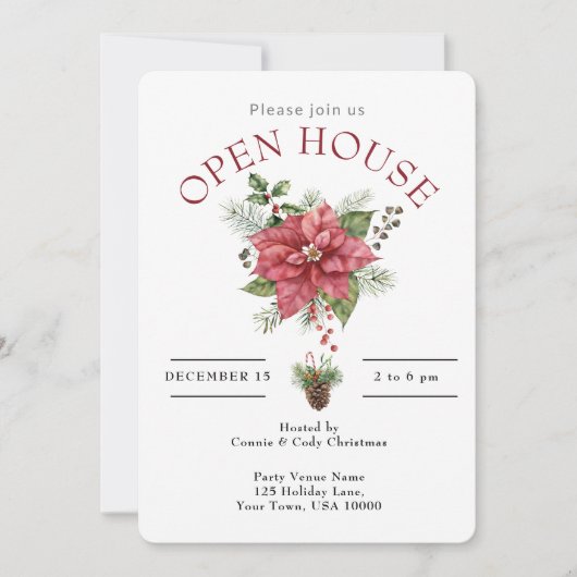 INVITATION OPEN HOUSE RED CHRISTMAS POINSETTIA (Devant)