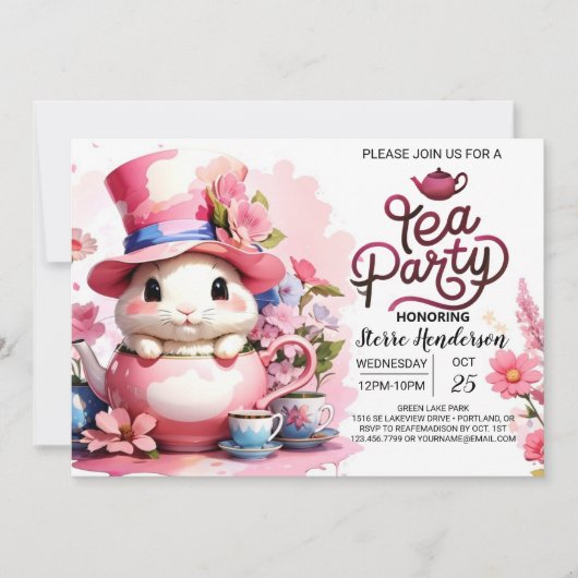 Invitation Open House Tea Party Baby Girl Douche (Devant)