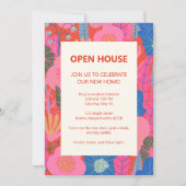 Invitation Open House Tropical Floral Pink Red Housewarming (Devant)