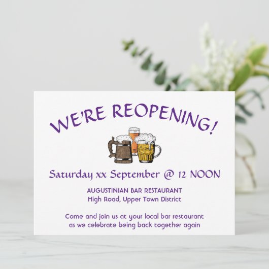 Invitation OPENING Bar Reunion PURPLE personnalisable (Debout devant)