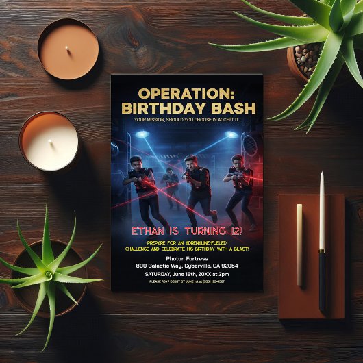 Invitation Opération Laser Tag Bash d'anniversaire
