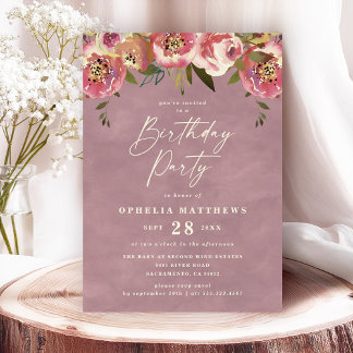 Invitation Ophelia Cottagecore Rose Floral fête d'anniversair