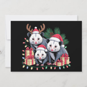 Invitation Opossum de Noël Chapeau de Père Noël bois de cerf
