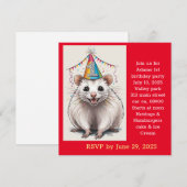 Invitation Opossum de Virginie portant un chapeau d'anniversa (Devant / Derrière)